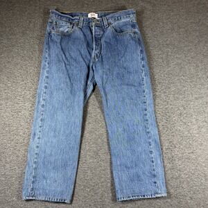 Levi's 501 Button Fly Jeans Mens 34X25 Blue Denim